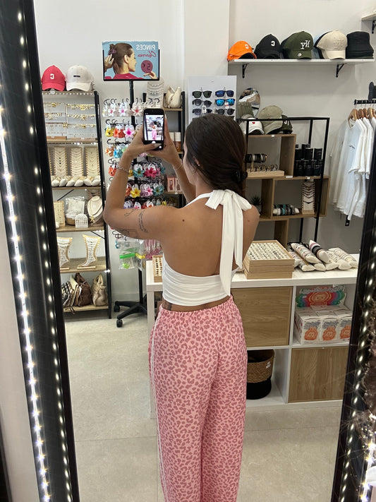 Ensemble tee shirt et pantalon léopard rose