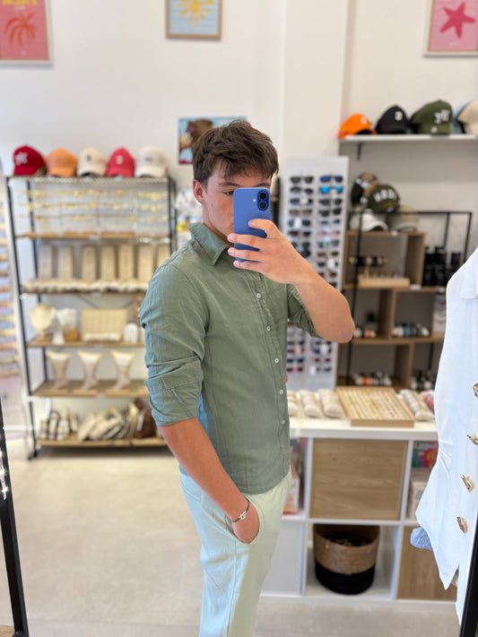 Chemise en lin kaki