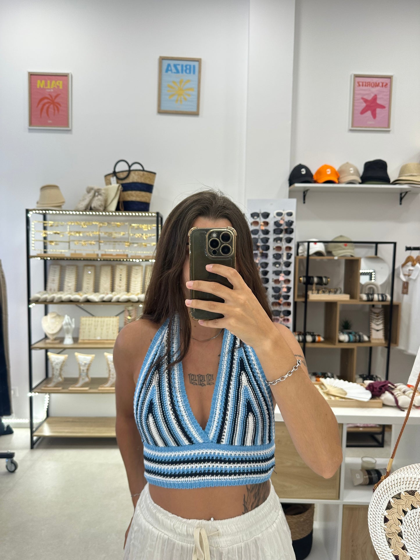 Top crochet bleu