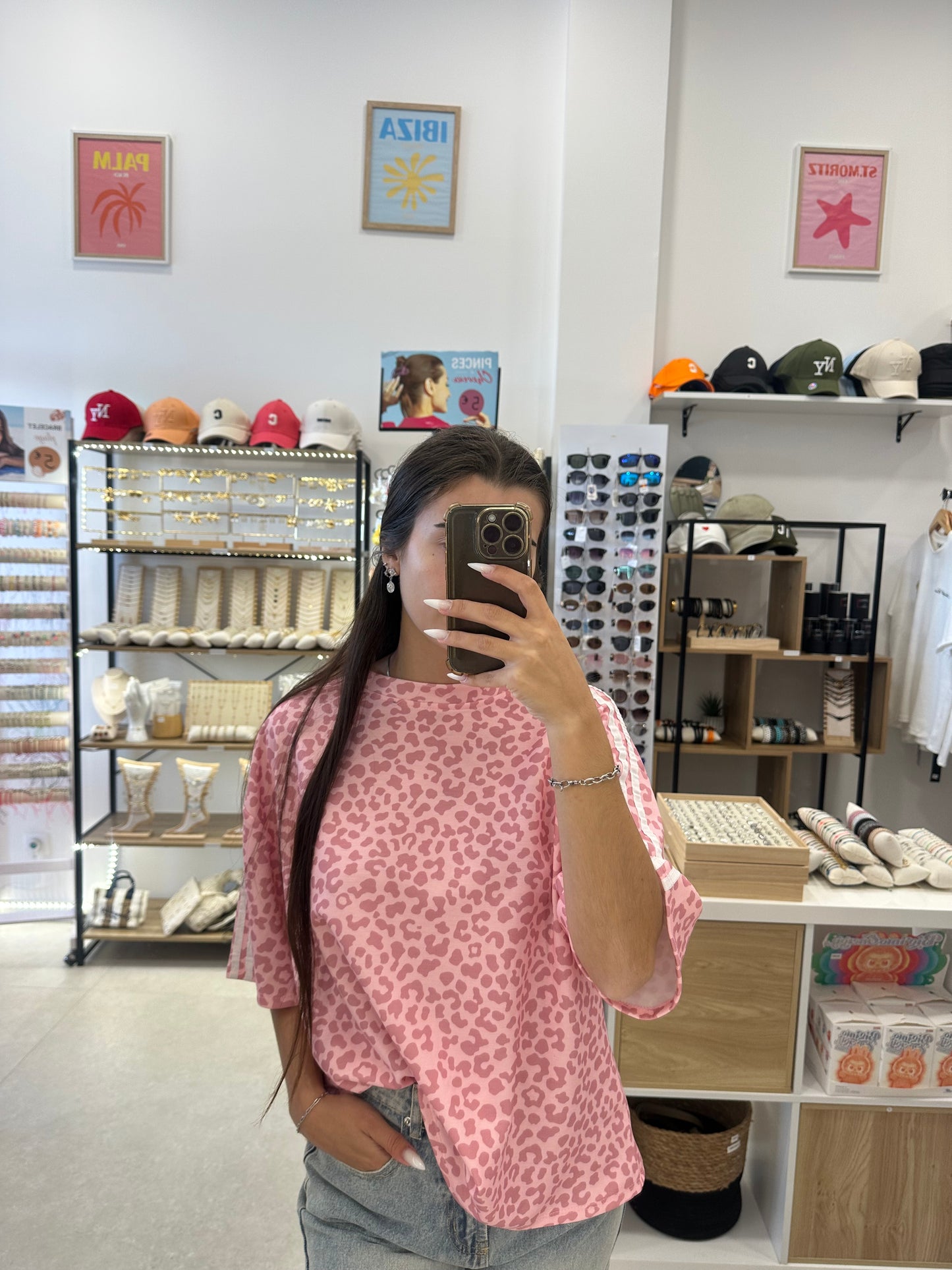 Ensemble tee shirt et pantalon léopard rose