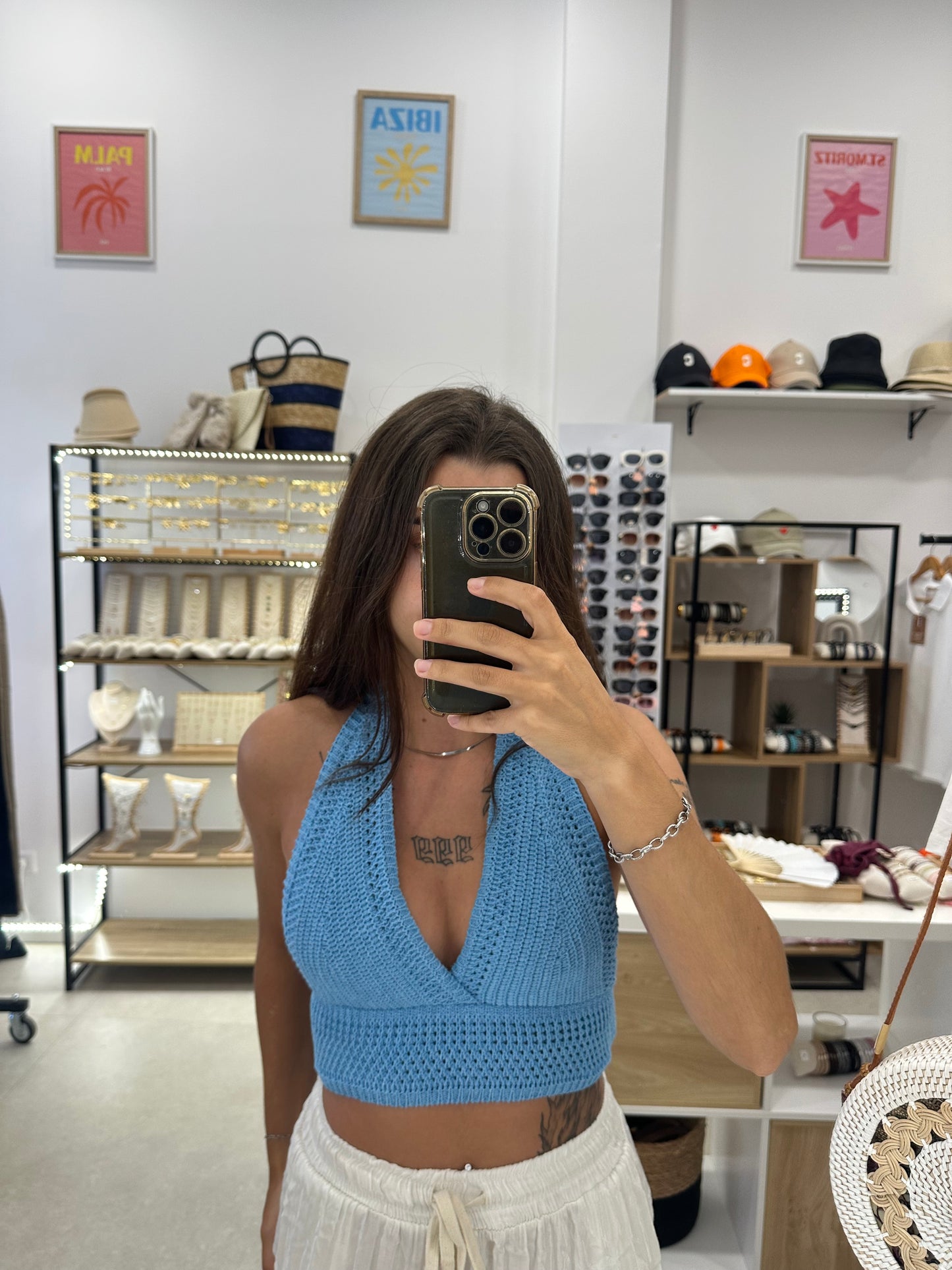 Top crochet bleu