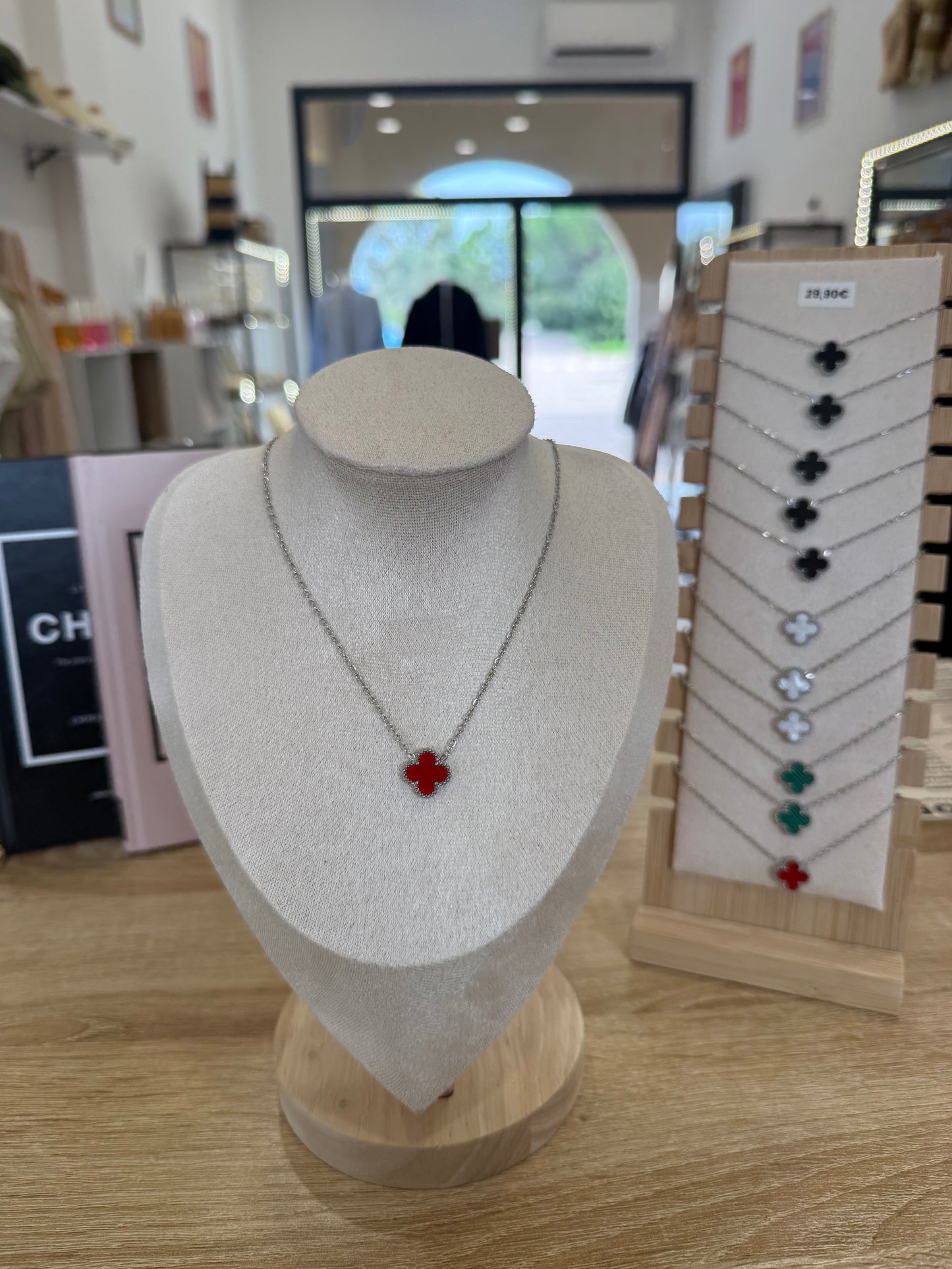 Collier « Davia » argenté & rouge