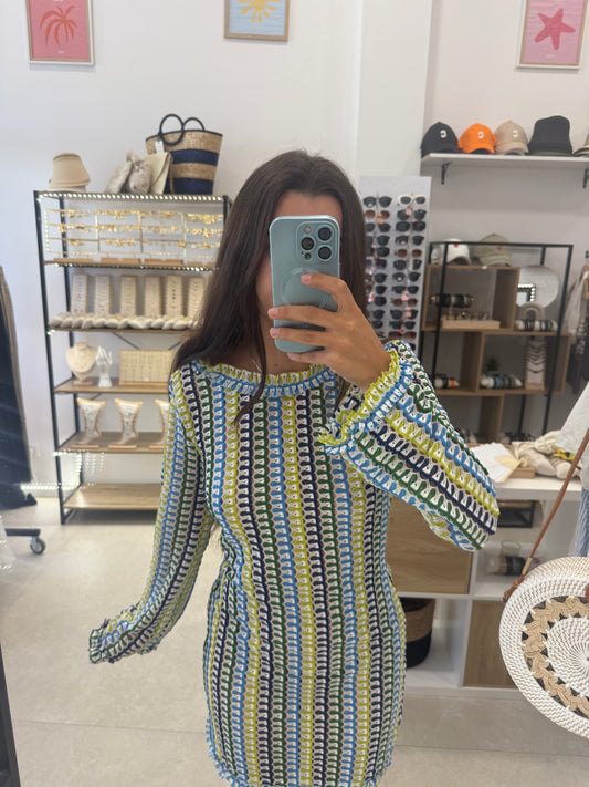 Robe crochet bleu courte