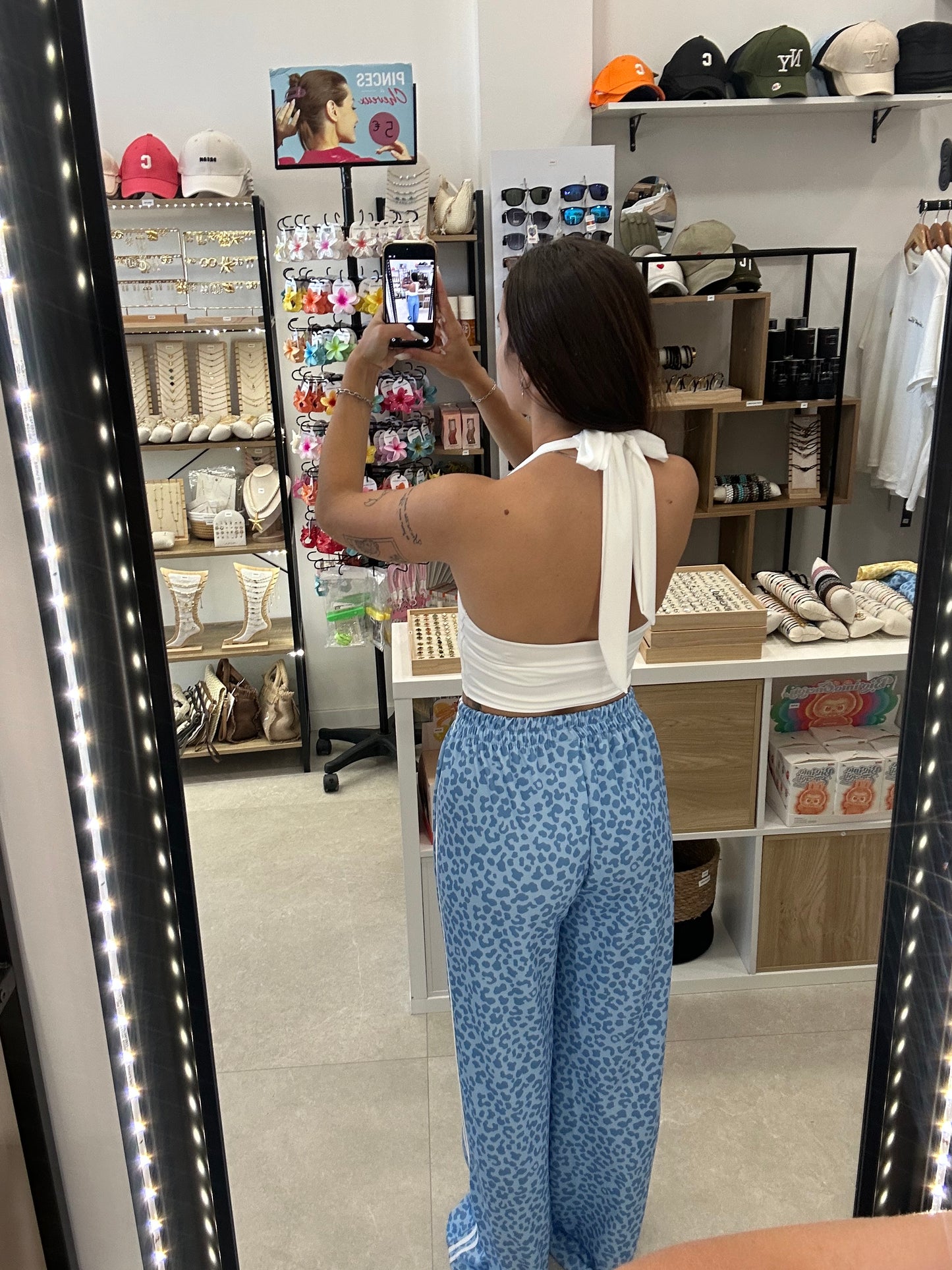 Ensemble tee shirt et pantalon léopard bleu