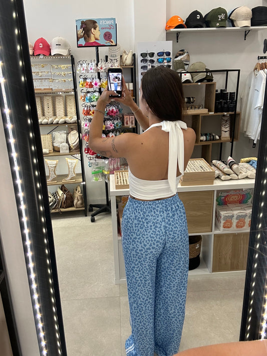 Ensemble tee shirt et pantalon léopard bleu