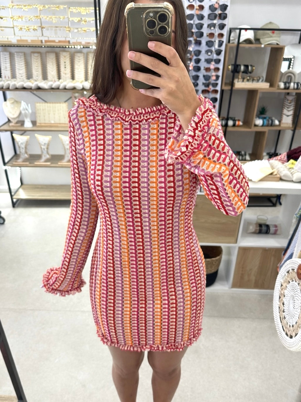 Robe crochet rose courte