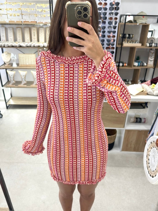 Robe crochet rose courte