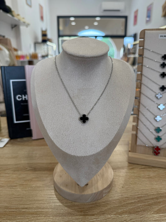 Collier « Davia » argenté & noir