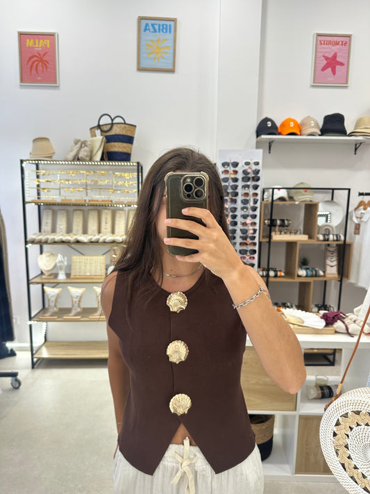 Top marron à coquillages