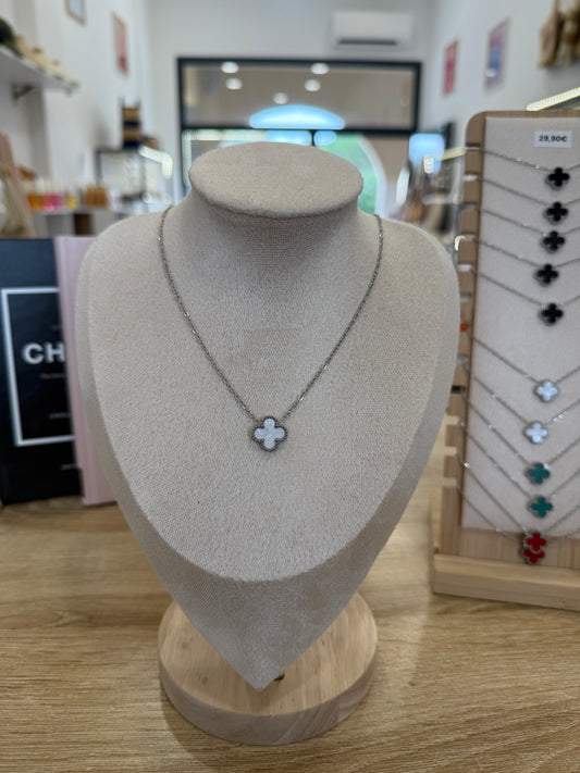 Collier « Davia » argenté & blanc