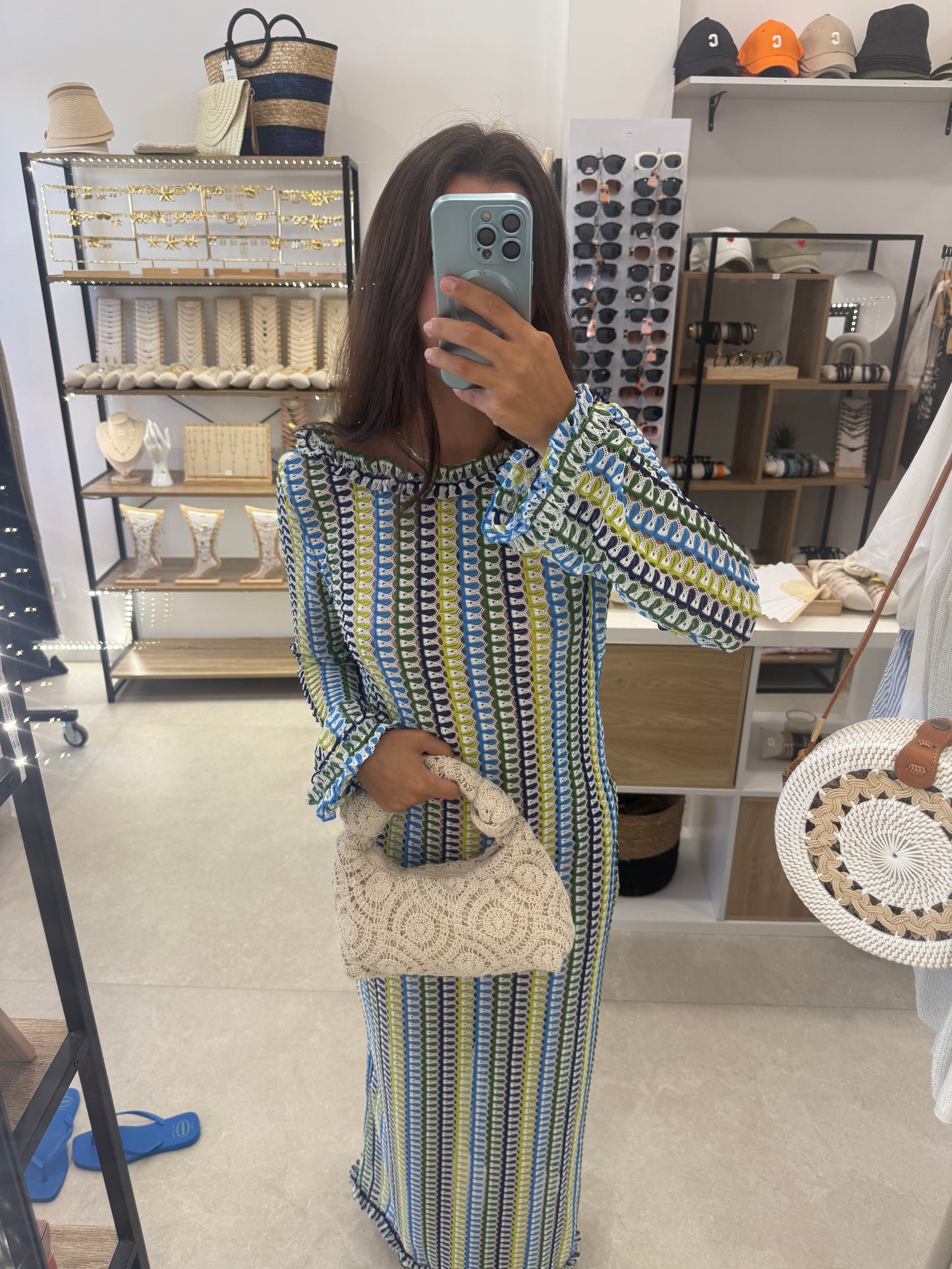 Robe crochet bleu longue