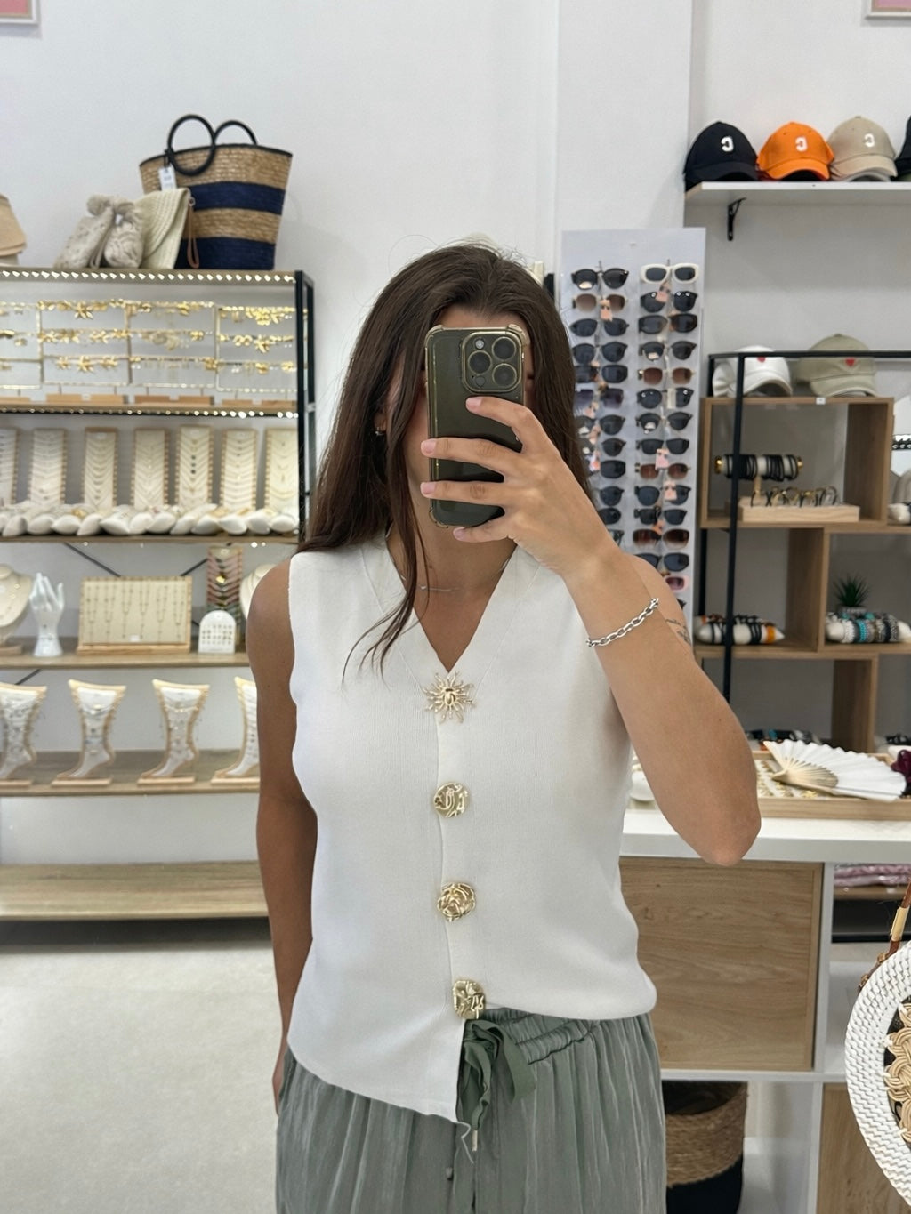 Top blanc à coquillages