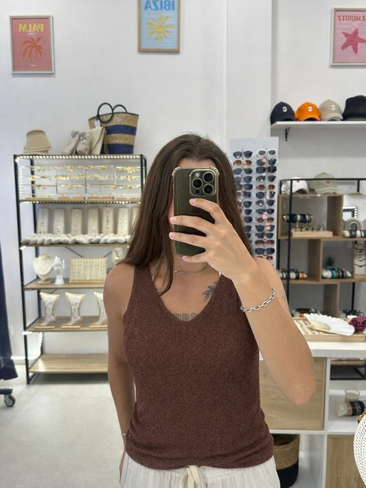 Top marron à paillettes