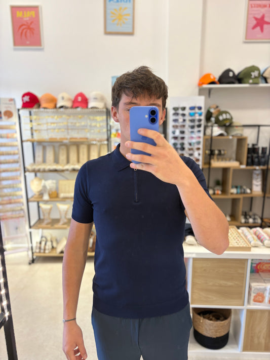 Polo bleu marine à fermeture
