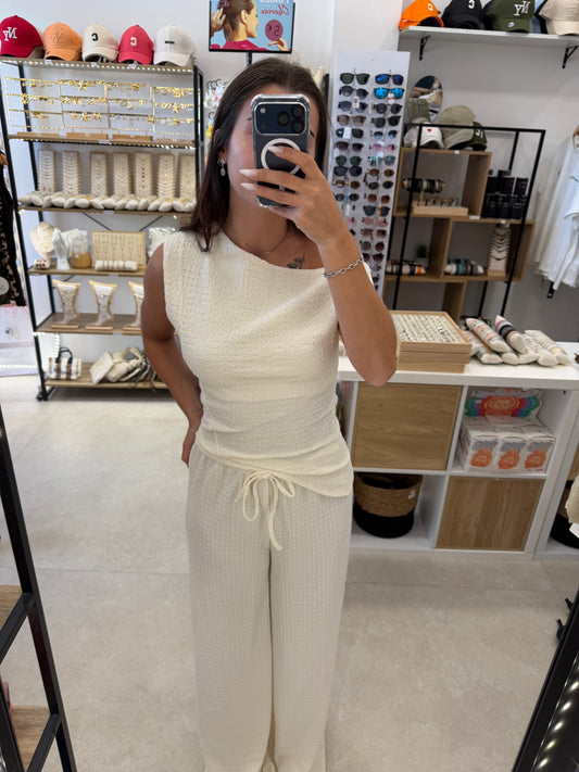 Ensemble top et pantalon fluide blanc