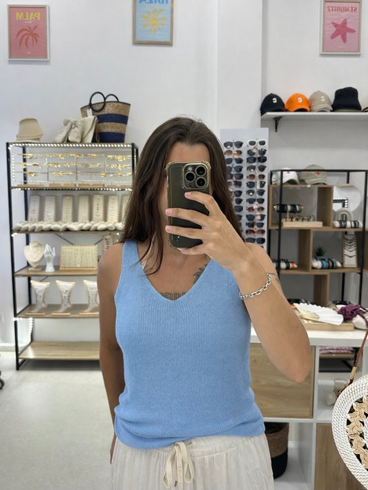 Top bleu à paillettes