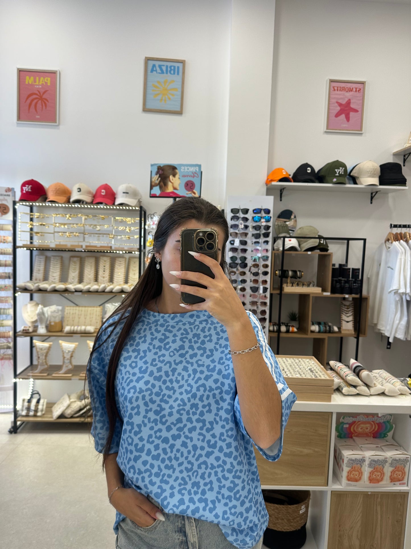 Ensemble tee shirt et pantalon léopard bleu