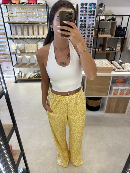 Ensemble tee shirt et pantalon léopard jaune