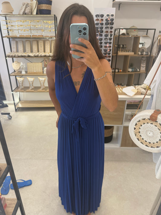 Robe longue bleu royal plissée