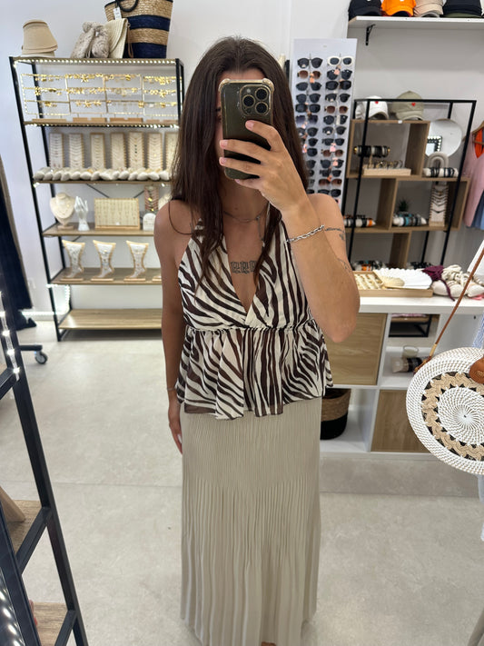 Jupe plissée beige