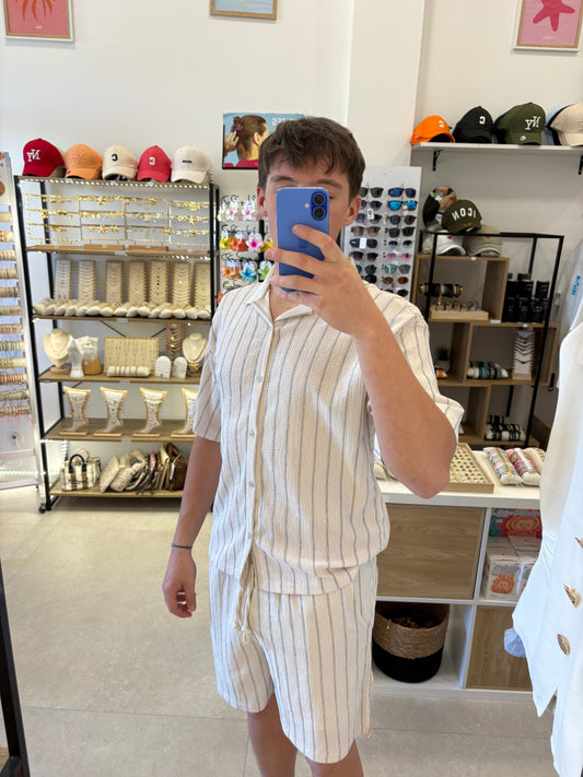 Ensemble beige à rayures