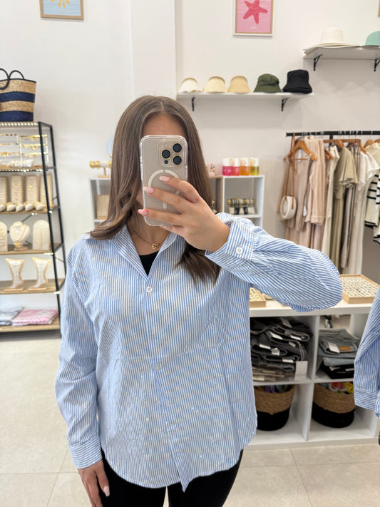 Chemise bleu à rayures et paillettes