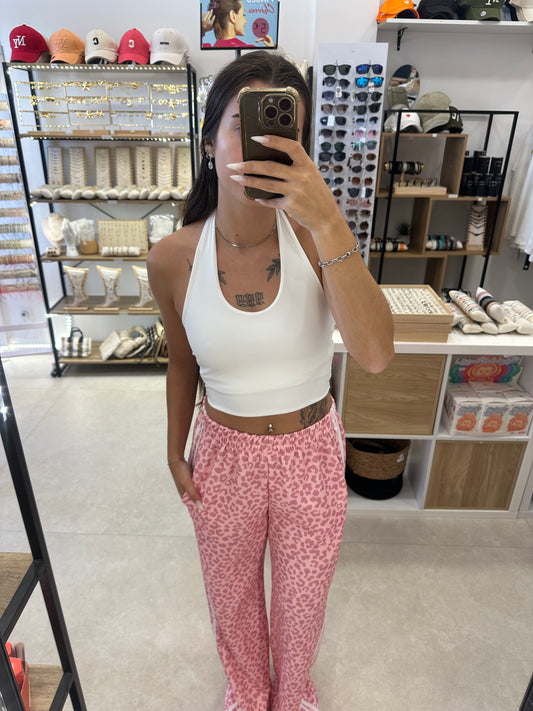 Ensemble tee shirt et pantalon léopard rose