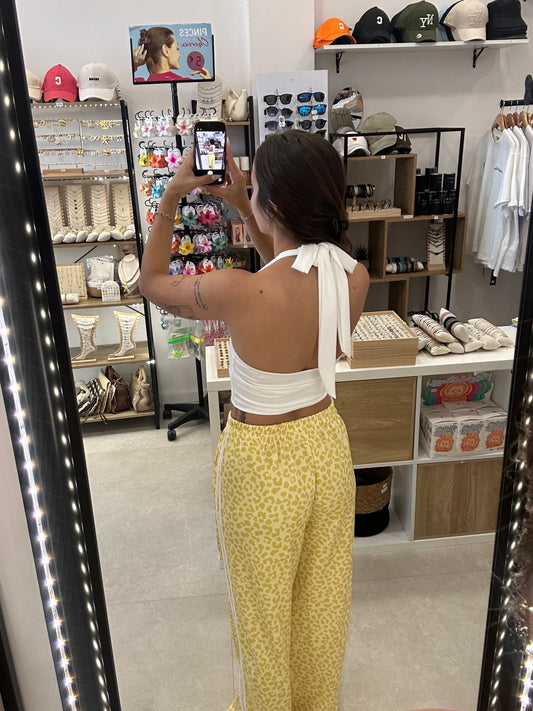 Ensemble tee shirt et pantalon léopard jaune