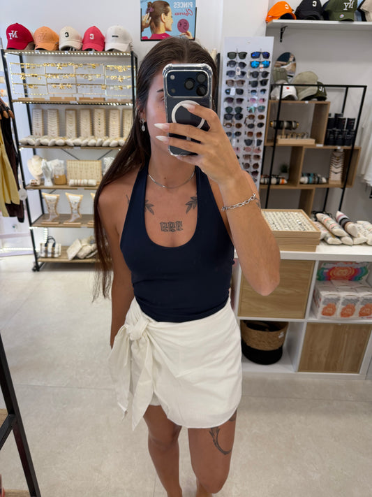 Jupe short blanc à noeud