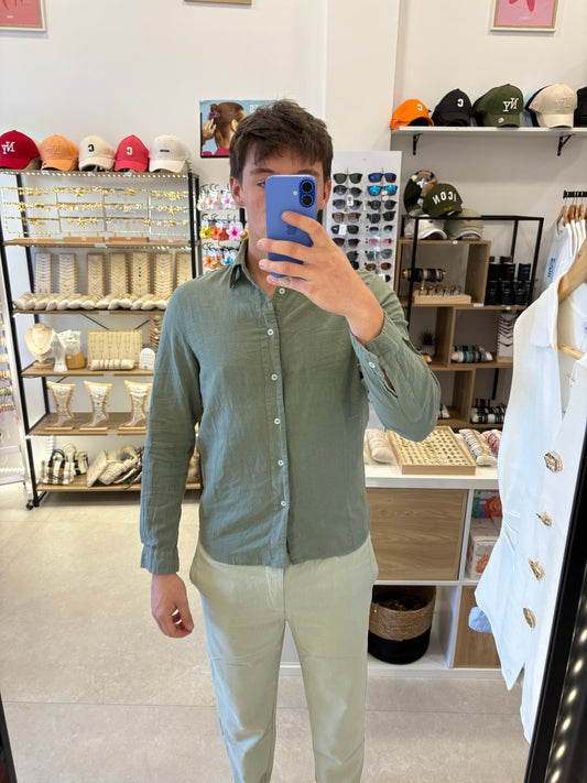 Chemise en lin kaki