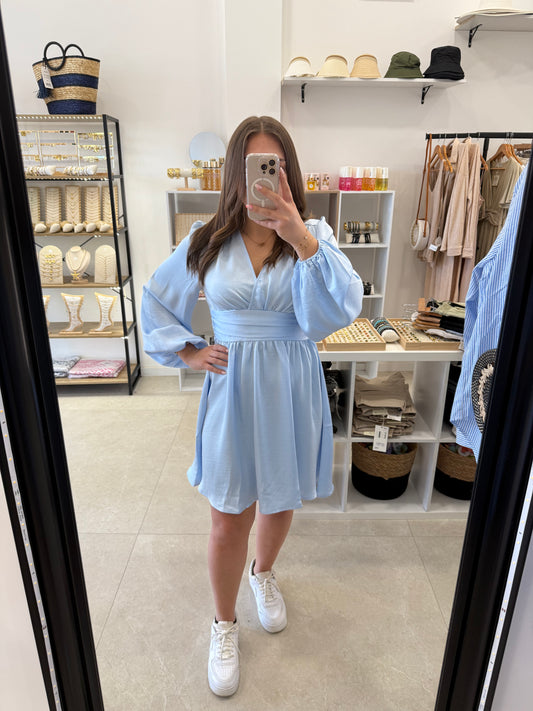 Robe satinée bleu