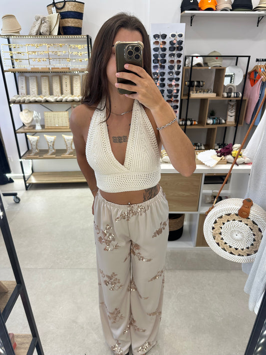 Top crochet blanc