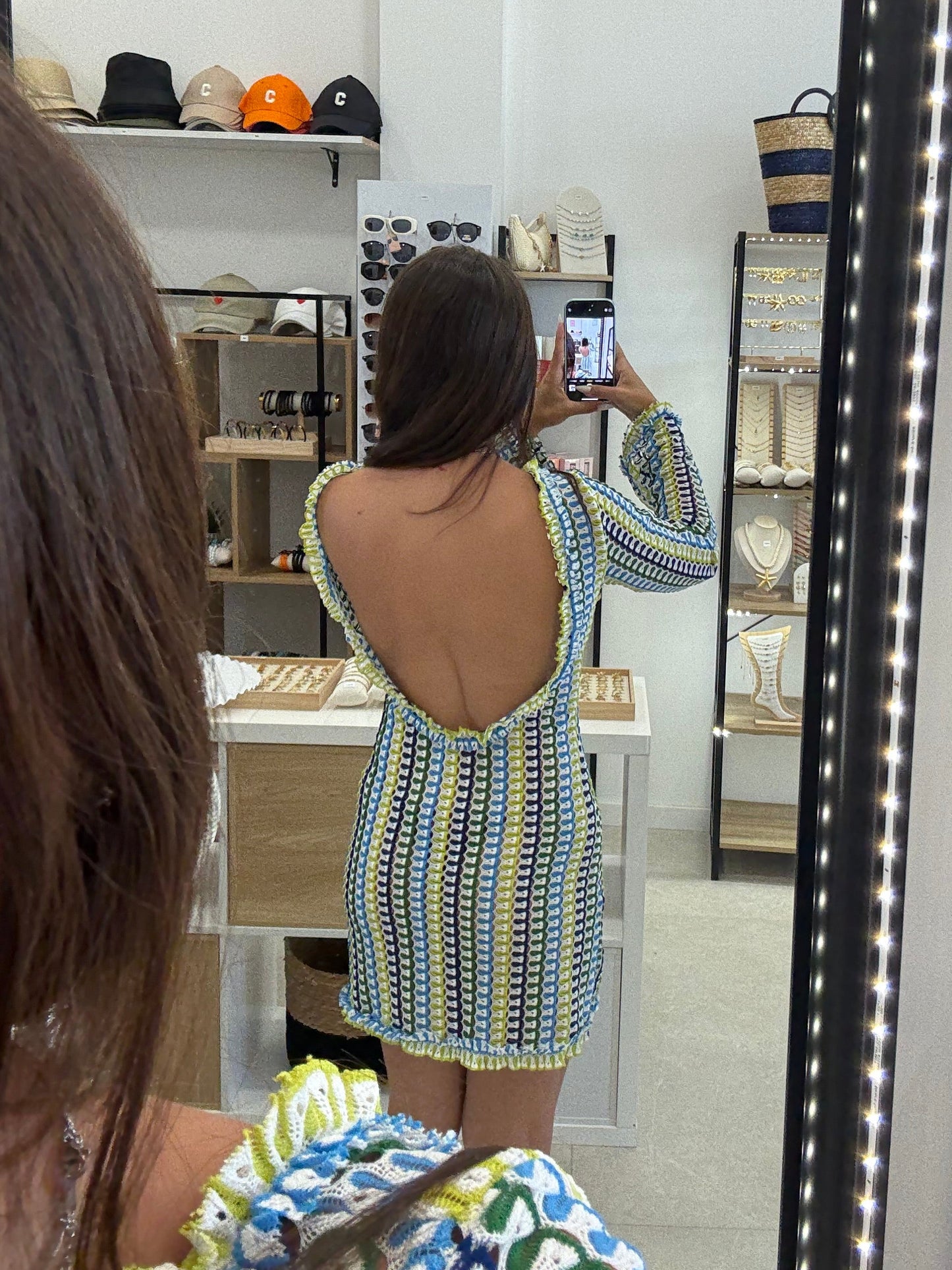 Robe crochet bleu courte