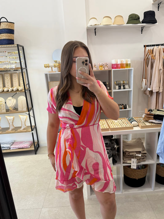 Robe courte rose et orange