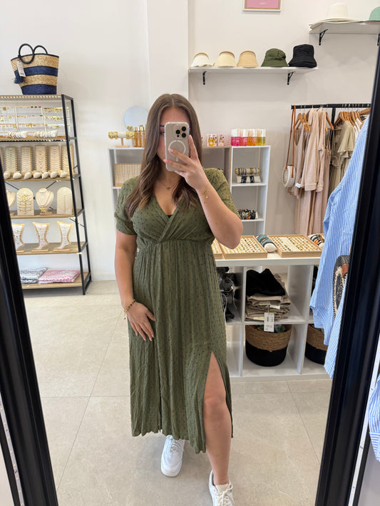 Robe longue kaki à paillettes