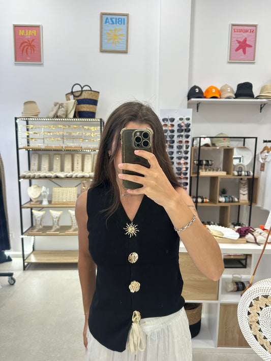 Top noir à coquillages