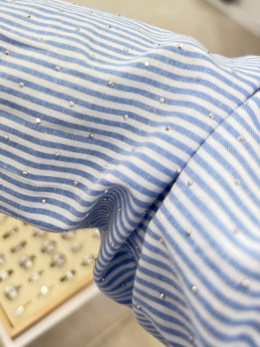 Chemise bleu à rayures et paillettes