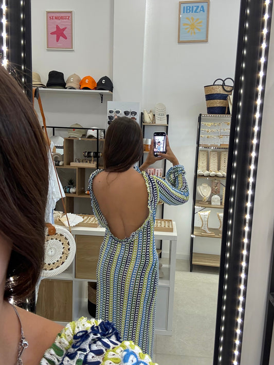 Robe crochet bleu longue
