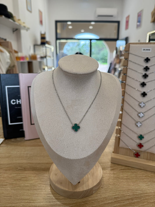 Collier « Davia » argenté & vert