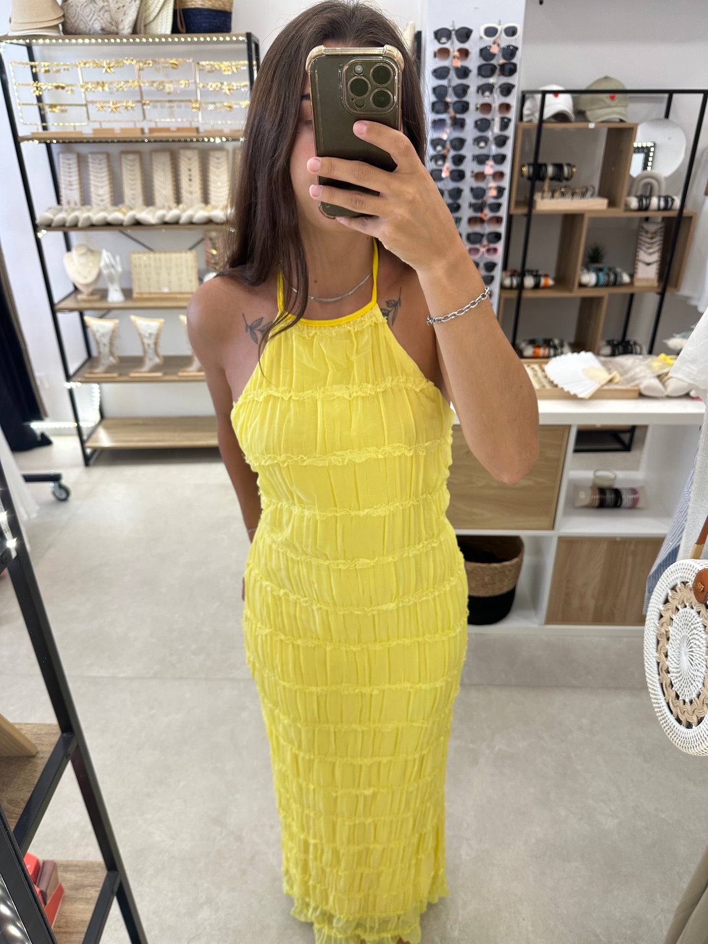Robe longue jaune dos nu