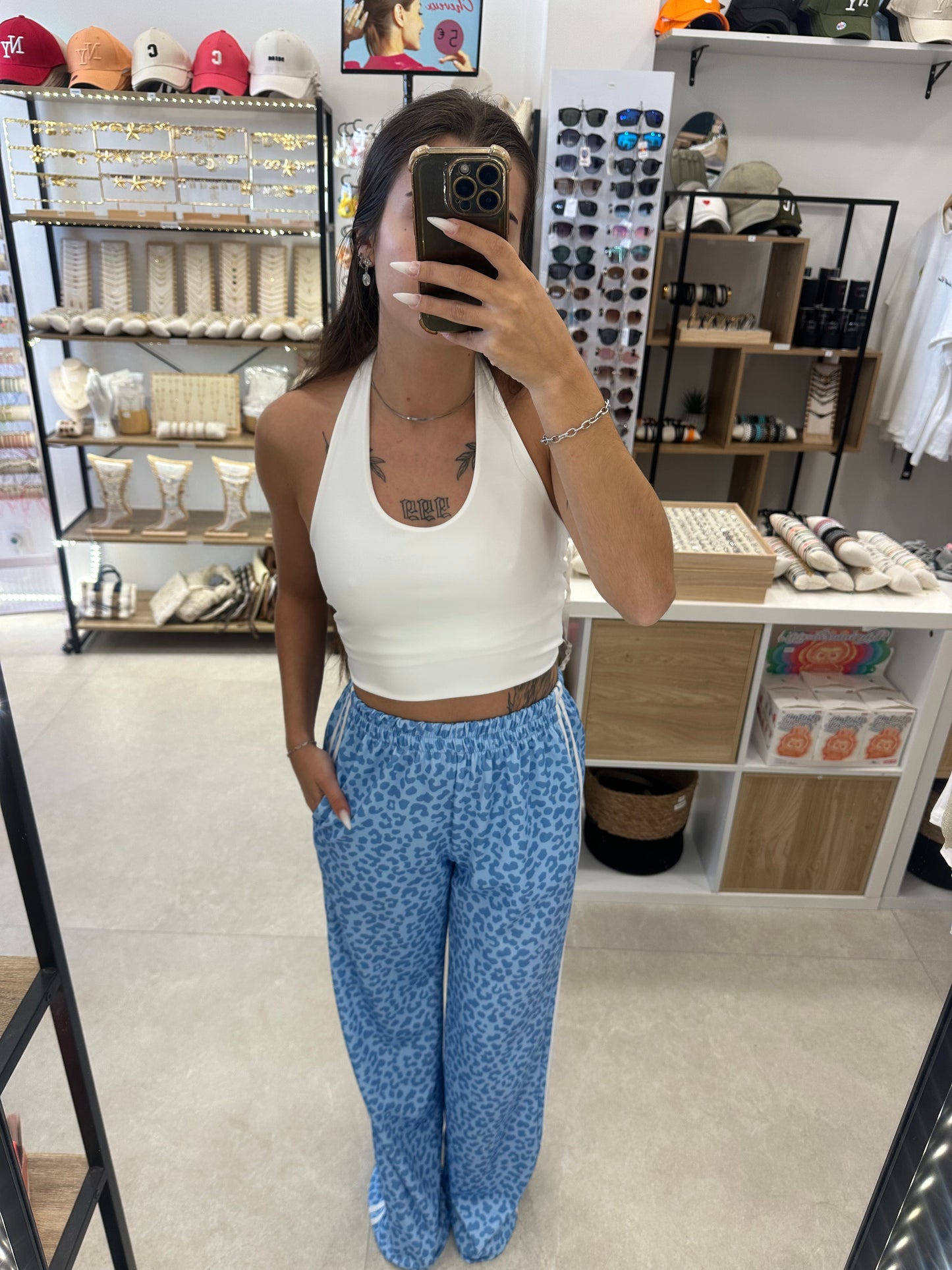 Ensemble tee shirt et pantalon léopard bleu
