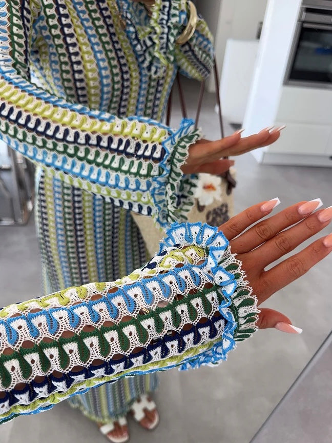 Robe crochet bleu longue